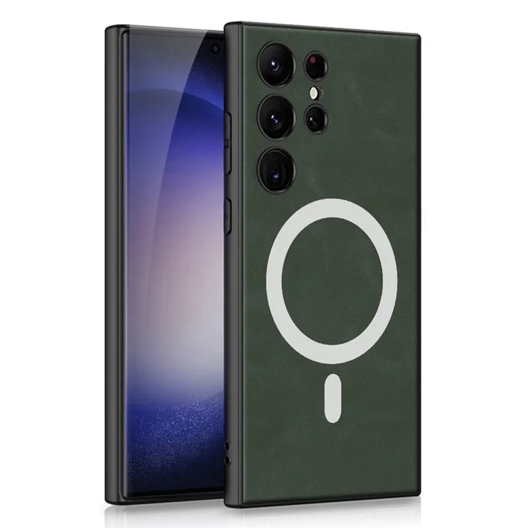GKK Pour Samsung Galaxy S23 Ultra Compatible Avec Magsafe Matte Phone Case pu en Cuir Revêtu Tpu + pc Couverture de Back - Vert