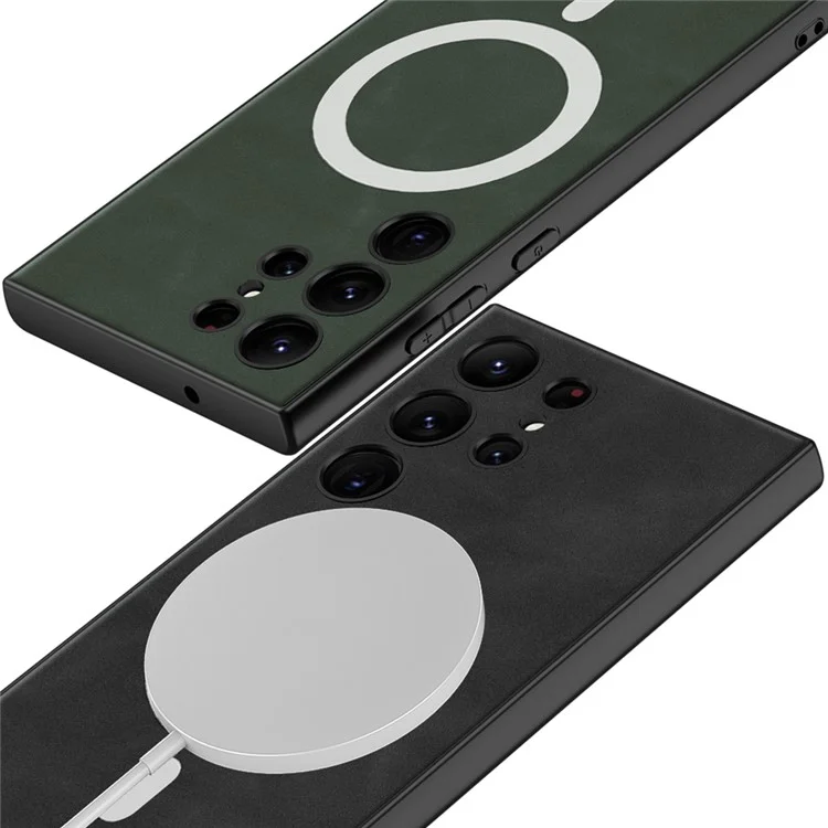 GKK Pour Samsung Galaxy S23 Ultra Compatible Avec Magsafe Matte Phone Case pu en Cuir Revêtu Tpu + pc Couverture de Back - Vert