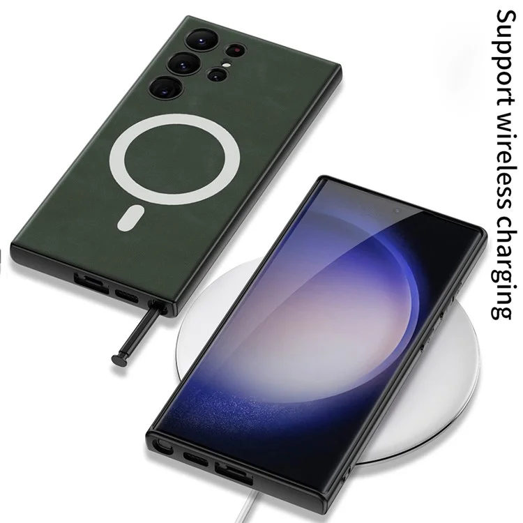 GKK Pour Samsung Galaxy S23 Ultra Compatible Avec Magsafe Matte Phone Case pu en Cuir Revêtu Tpu + pc Couverture de Back - Vert