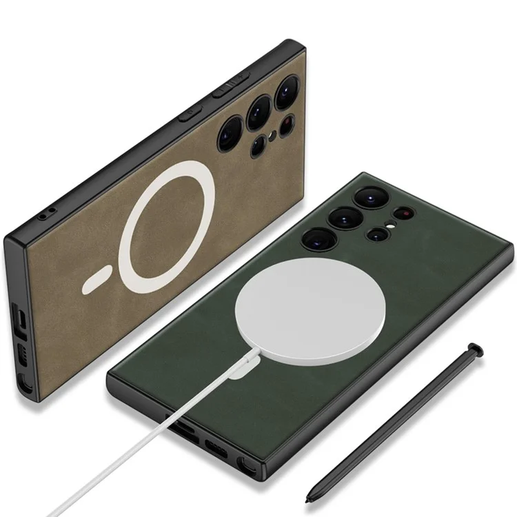 GKK Pour Samsung Galaxy S23 Ultra Compatible Avec Magsafe Matte Phone Case pu en Cuir Revêtu Tpu + pc Couverture de Back - Vert