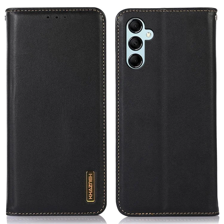 KHAZNEH Per Samsung Galaxy M54 5G / F54 5G Custodia Portafoglio in Vera Pelle Bovina RFID Blocking Stand Cover - Nero