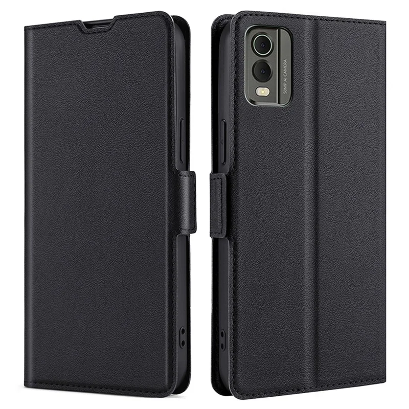 Per Nokia C32 PU Leather Smartphone Case con slot per schede Scratch Resistant Phone Stand Cover - Nero