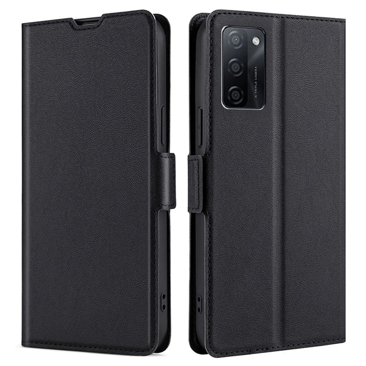 Telefonständer-Hülle für Oppo A55s 5G Stoßfeste Schale PU-Leder Smartphone-Hülle mit Kartenfach - Schwarz