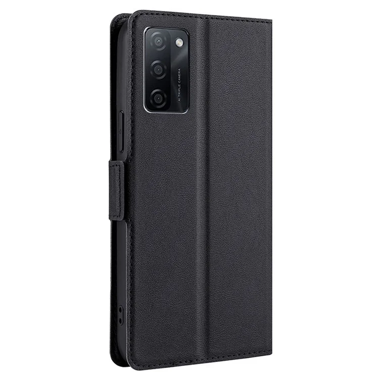 Telefonständer-Hülle für Oppo A55s 5G Stoßfeste Schale PU-Leder Smartphone-Hülle mit Kartenfach - Schwarz