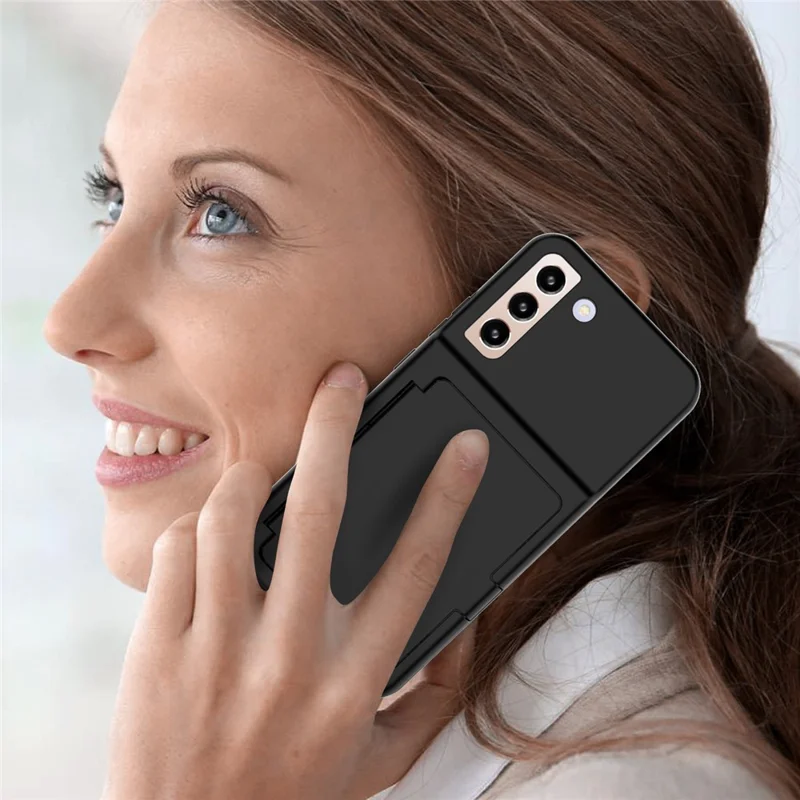 Pour Samsung Galaxy S22 5G Cardcase Série Porte-cartes Support Étui avec Miroir - Noir