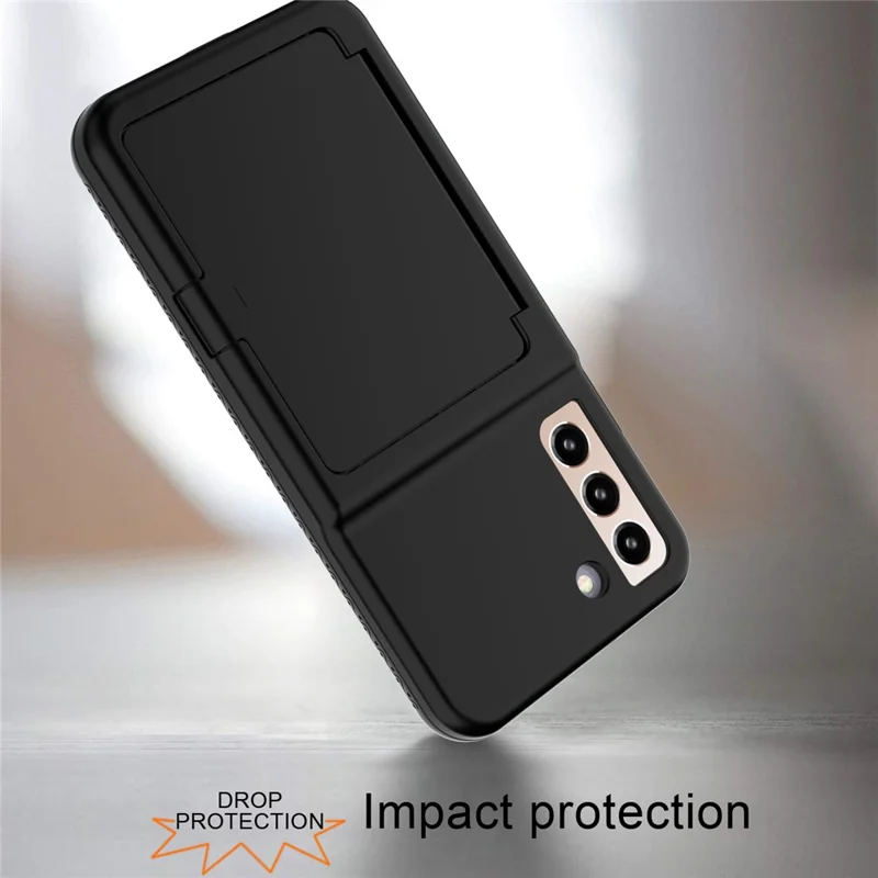 Pour Samsung Galaxy S22 5G Cardcase Série Porte-cartes Support Étui avec Miroir - Noir