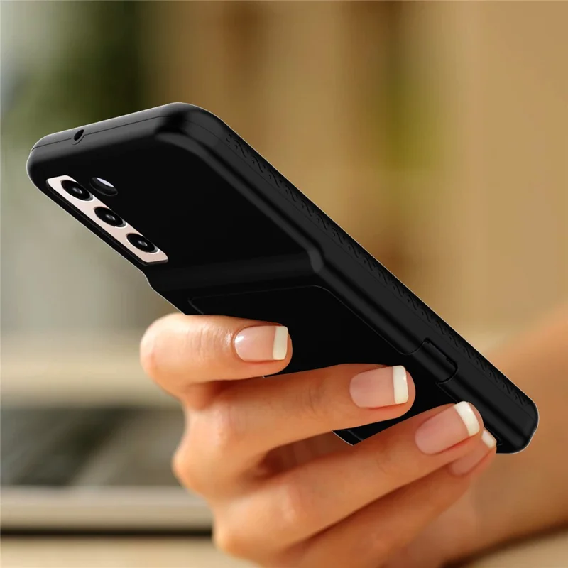 Pour Samsung Galaxy S22 5G Cardcase Série Porte-cartes Support Étui avec Miroir - Noir