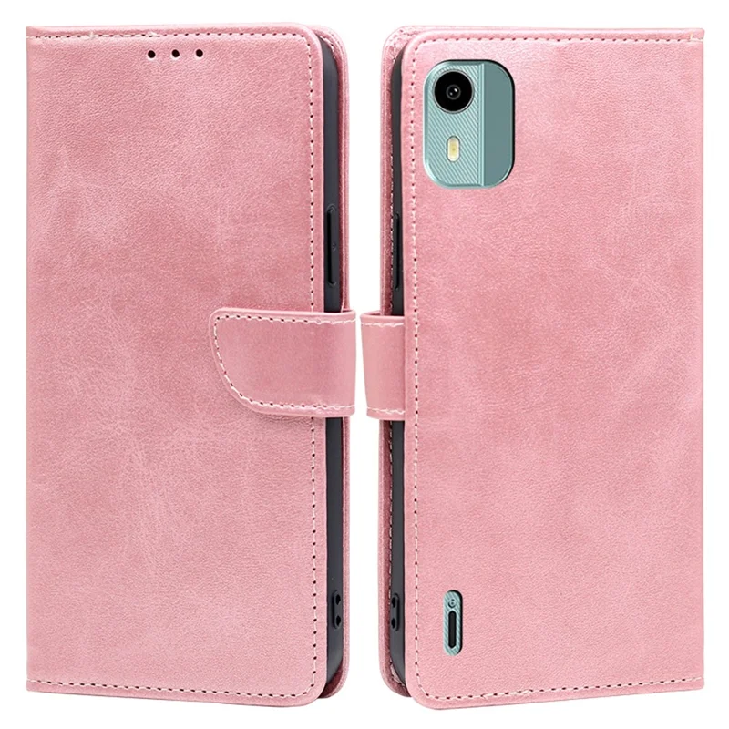 Для Nokia C12 4G / C12 Pro / C12 Plus PU Leather Calf Texture Flip Stand Case Wallet Folio Phone Cover - Rose Gold