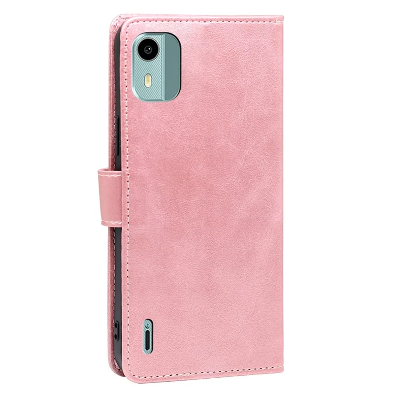 Для Nokia C12 4G / C12 Pro / C12 Plus PU Leather Calf Texture Flip Stand Case Wallet Folio Phone Cover - Rose Gold