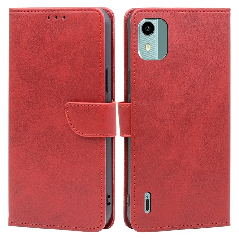 For Nokia C12 4G / C12 Pro / C12 Plus PU Leather Calf Texture Flip Stand Case Wallet Folio Phone Cover - Red