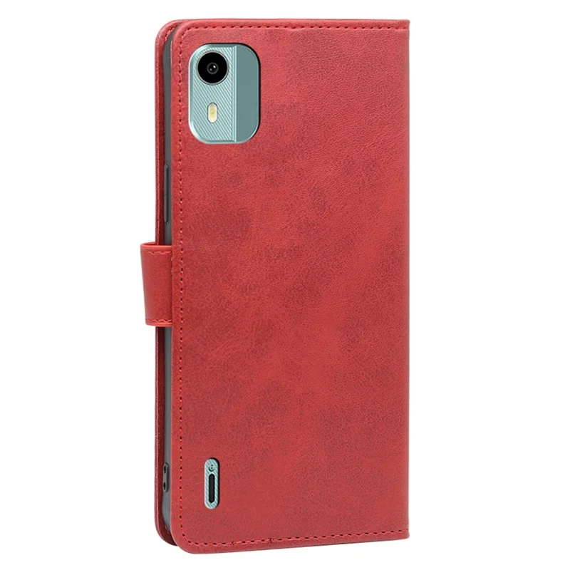 For Nokia C12 4G / C12 Pro / C12 Plus PU Leather Calf Texture Flip Stand Case Wallet Folio Phone Cover - Red