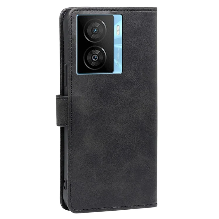 Portefeuille Folio Cover pour vivo iQOO Z7x 5G Texture Veau PU Cuir Chute Preuve Flip Stand Étui Téléphone - Noir