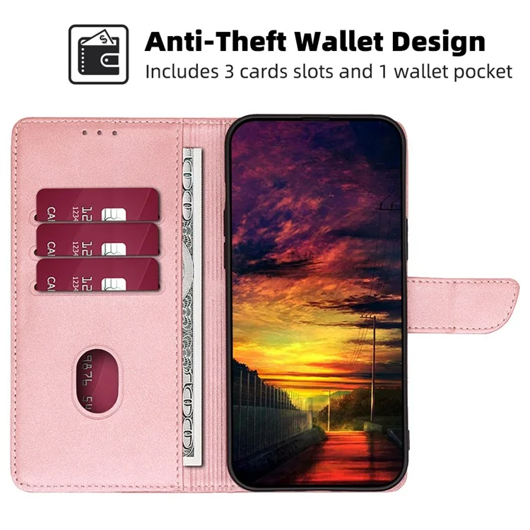 Capa Carteira Folio para Realme GT Neo5 SE 5G Textura de Bezerro Couro PU Dobrável Suporte Flip Phone Case - Rose Gold