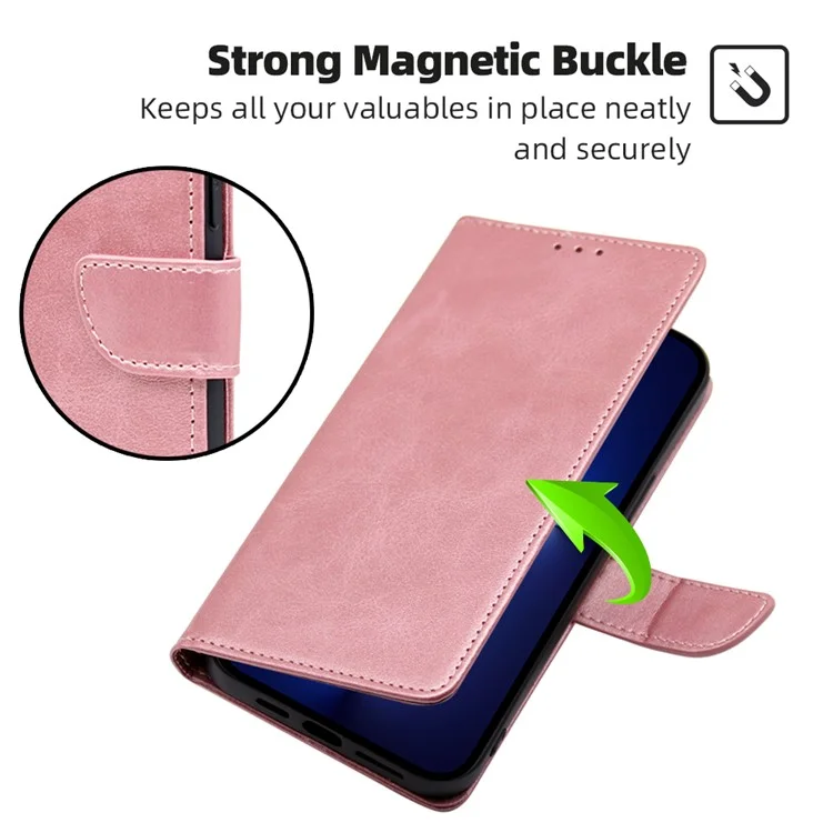 Capa Carteira Folio para Realme GT Neo5 SE 5G Textura de Bezerro Couro PU Dobrável Suporte Flip Phone Case - Rose Gold