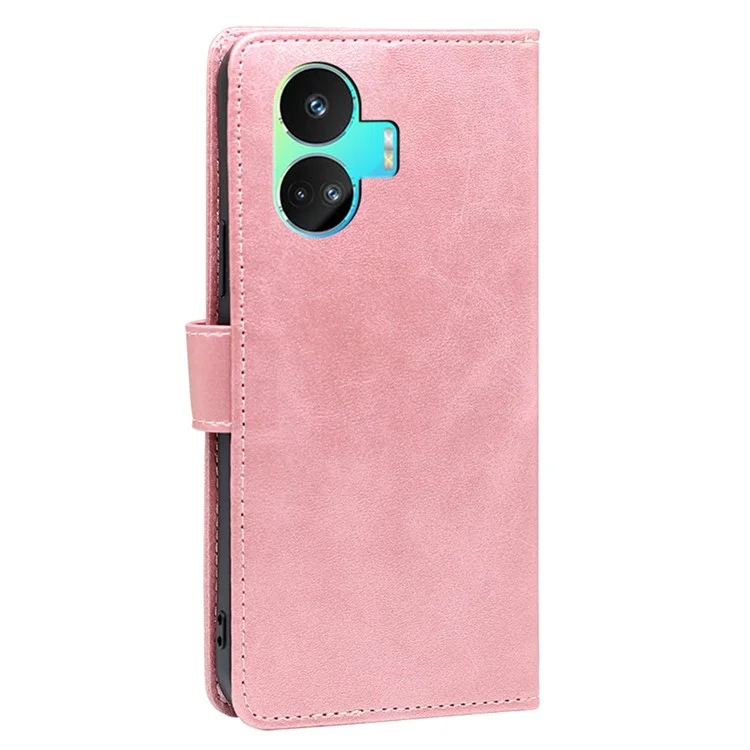 Capa Carteira Folio para Realme GT Neo5 SE 5G Textura de Bezerro Couro PU Dobrável Suporte Flip Phone Case - Rose Gold