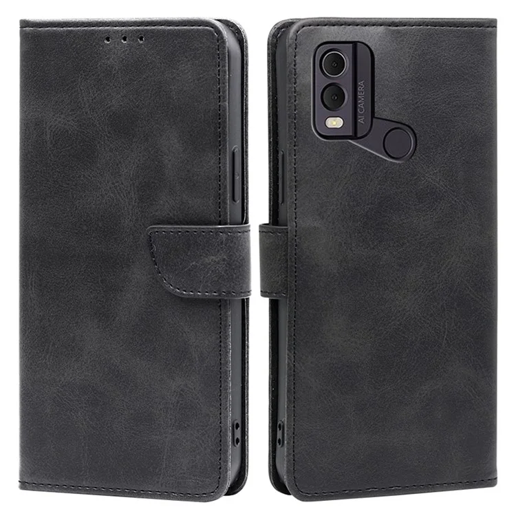 Capa Carteira Folio para Nokia C22 Textura de Couro Antiarranhões PU - Preto