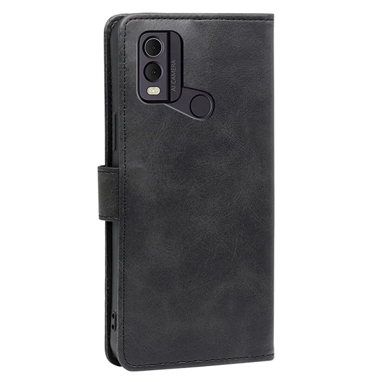 Capa Carteira Folio para Nokia C22 Textura de Couro Antiarranhões PU - Preto