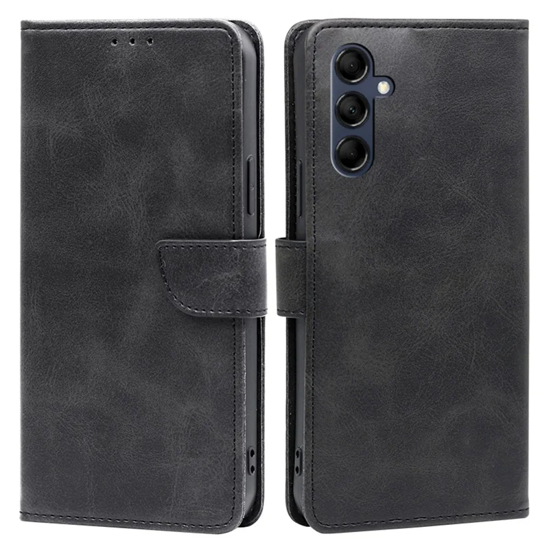 Mobile Phone Folio Cover for Samsung Galaxy M14 5G Calf Texture PU Leather Flip Stand Wallet Case - Black