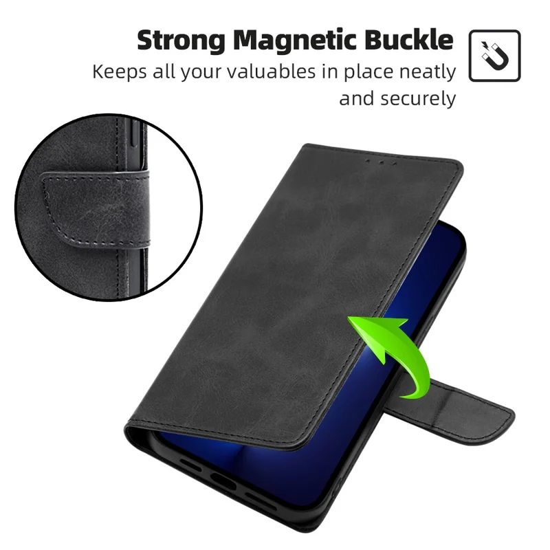 Mobile Phone Folio Cover for Samsung Galaxy M14 5G Calf Texture PU Leather Flip Stand Wallet Case - Black