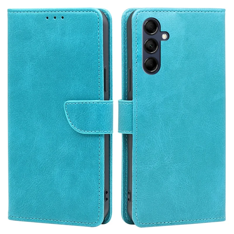 Mobile Phone Folio Cover for Samsung Galaxy M14 5G Calf Texture PU Leather Flip Stand Wallet Case - Baby Blue