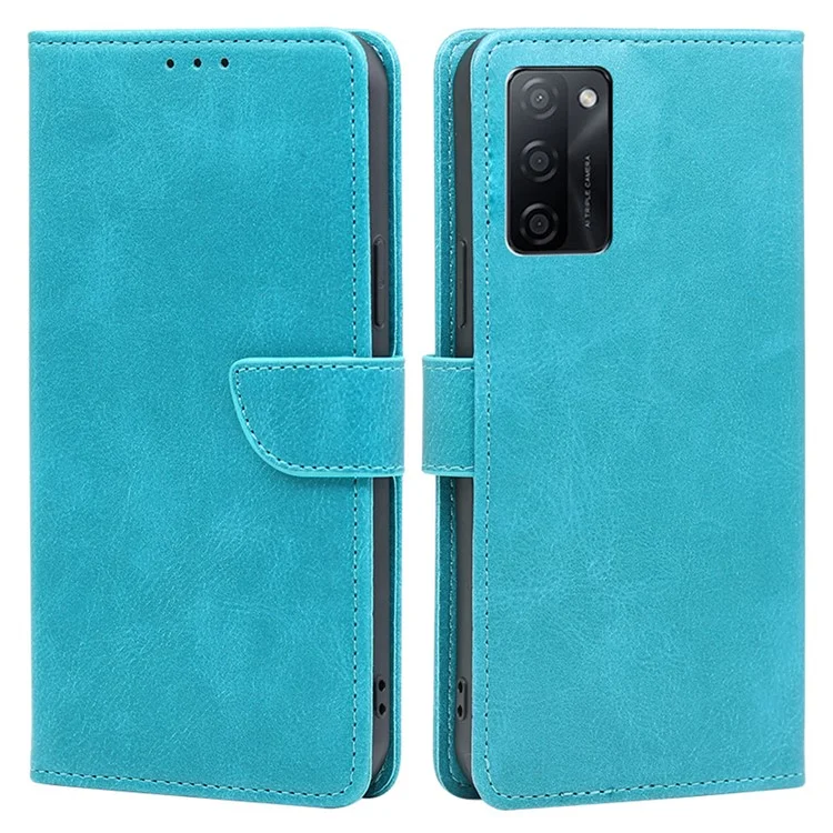 Étui folio pour téléphone portable pour Oppo A55s 5G Texture de veau PU Cuir Flip Stand Portefeuille Coque antichoc - Bleu bébé