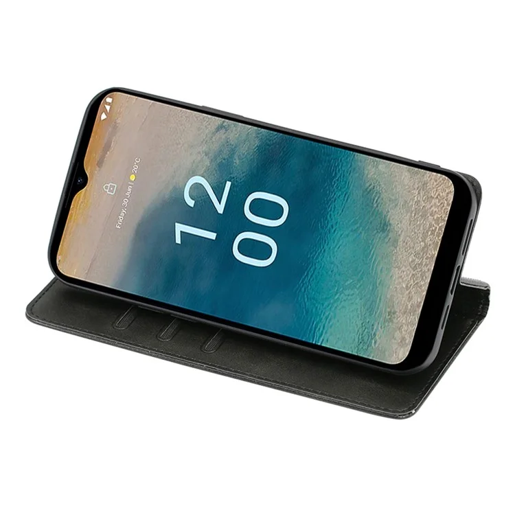 Para Nokia C22 Funda con Textura de Piel de Ternera Resistente a Caídas con Cierre Magnético y Soporte de Cuero PU - Negro