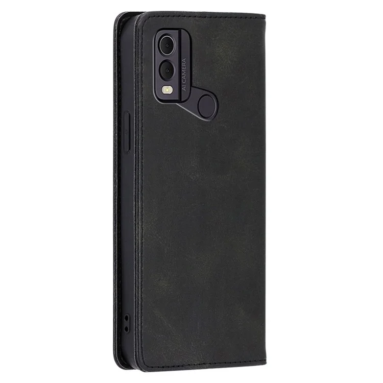 Para Nokia C22 Funda con Textura de Piel de Ternera Resistente a Caídas con Cierre Magnético y Soporte de Cuero PU - Negro