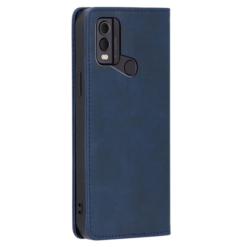 For Nokia C22 Drop Resistant Calf Texture Case Magnetic Closing Stand PU Leather Wallet Phone Shell - Sapphire