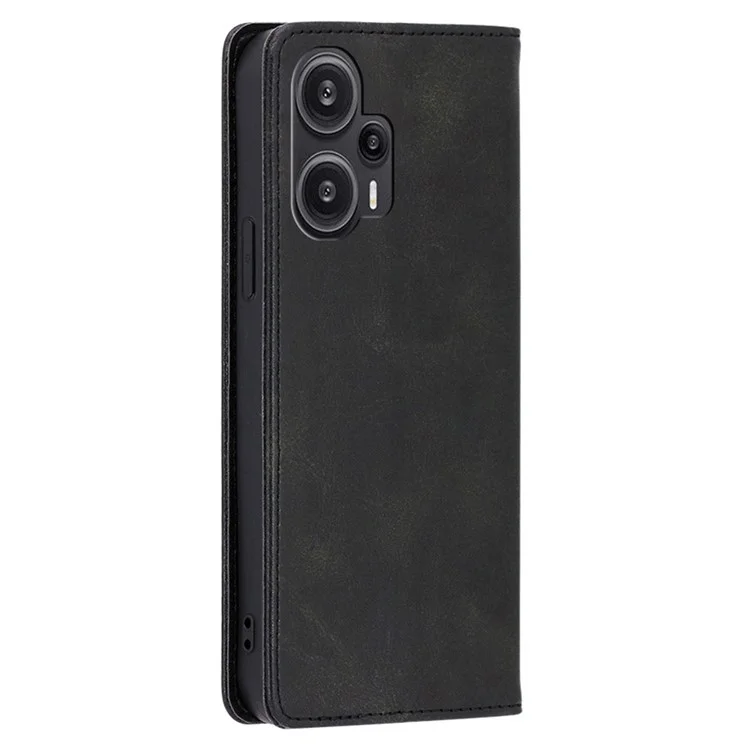 Para Xiaomi Redmi Note 12 Turbo / Poco F5 5G Calf Texture Case Stand PU Leather Wallet Phone Shell - Preto