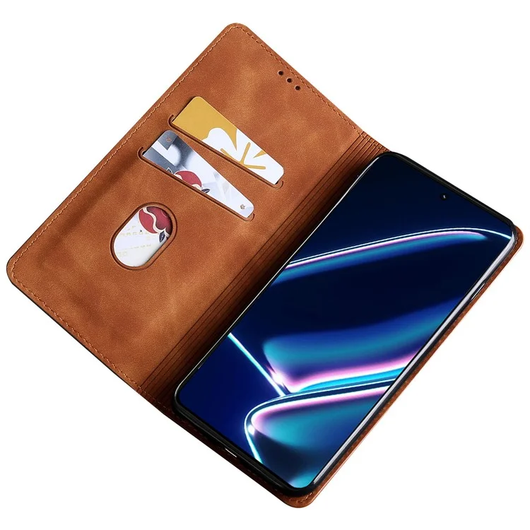 Pour Realme GT Neo5 SE 5G Anti-scratch PU Leather Flip Phone Case Card Holder Skin-touch Stand Cover - Light Brown