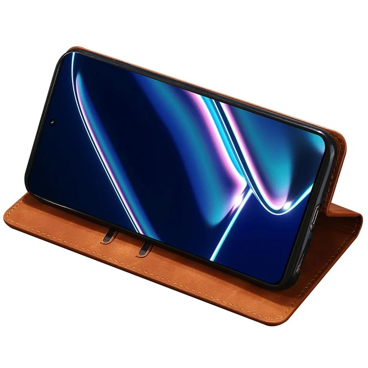 Pour Realme GT Neo5 SE 5G Anti-scratch PU Leather Flip Phone Case Card Holder Skin-touch Stand Cover - Light Brown