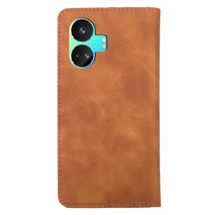 Pour Realme GT Neo5 SE 5G Anti-scratch PU Leather Flip Phone Case Card Holder Skin-touch Stand Cover - Light Brown