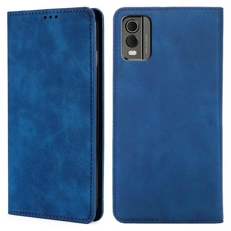 Soporte de teléfono Estuche para Nokia C32 Piel sintética con tacto de piel Soporte para tarjetas a prueba de golpes Tapa abatible - Azul