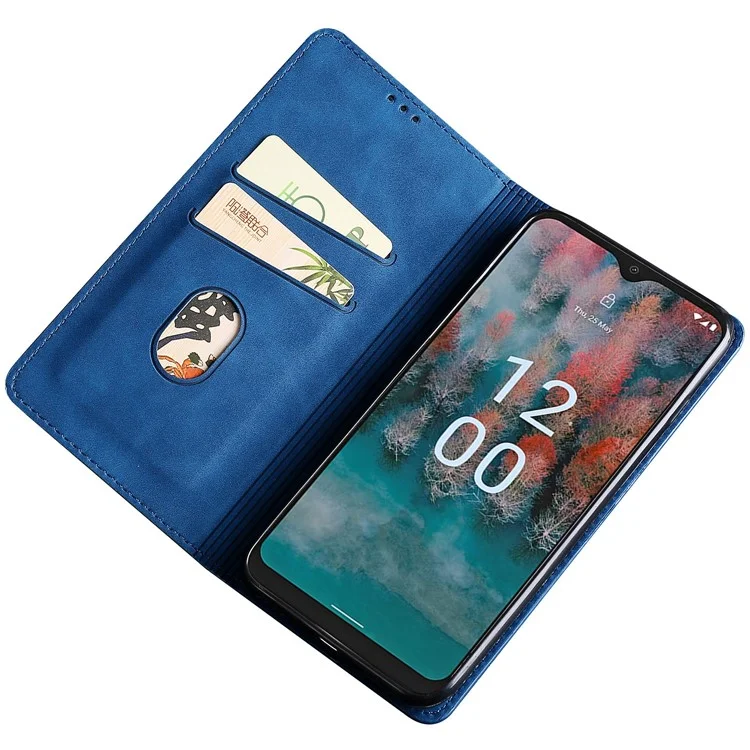 Soporte de teléfono Estuche para Nokia C32 Piel sintética con tacto de piel Soporte para tarjetas a prueba de golpes Tapa abatible - Azul