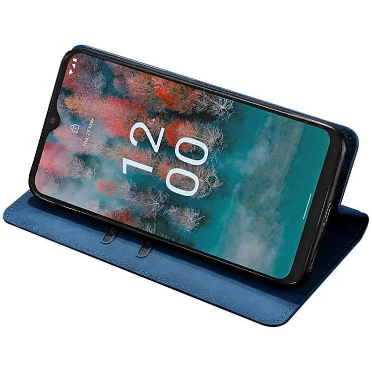 Soporte de teléfono Estuche para Nokia C32 Piel sintética con tacto de piel Soporte para tarjetas a prueba de golpes Tapa abatible - Azul