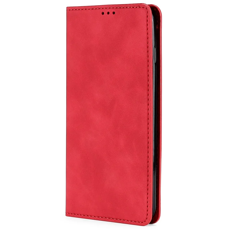 Phone Stand Case for Nokia C32 Skin-touch PU Leather Card Holder Shockproof Flip Cover - Red