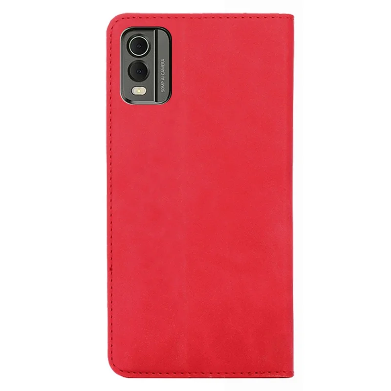 Phone Stand Case for Nokia C32 Skin-touch PU Leather Card Holder Shockproof Flip Cover - Red