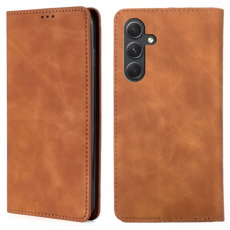 Flip Phone Case for Samsung Galaxy A54 5G Skin-touch PU Leather Stand Cover with Card Slots - Light Brown