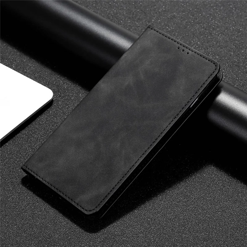 Flip Phone Case for TECNO Spark 10 4G Skin-Touch PU Leather Card Holder Stand Drop Proof Cover - Black