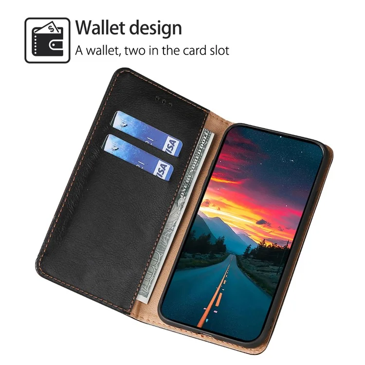 For Nokia C32 Solid Color Scratch Resistant Leather Wallet Phone Case Magnetic Closing Stand Cover - Black