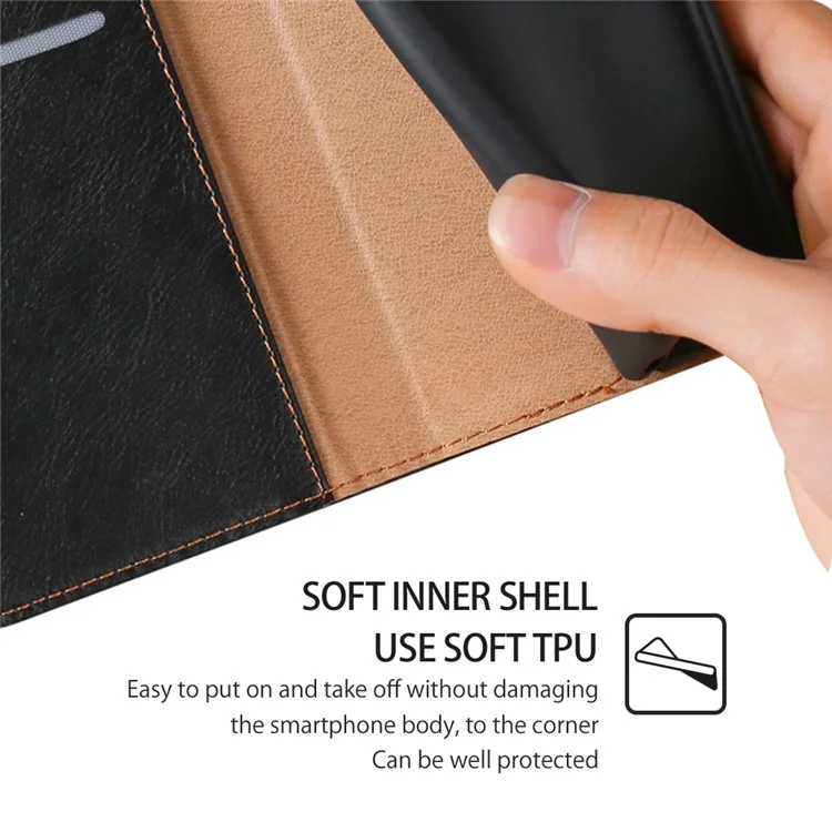 For Nokia C32 Solid Color Scratch Resistant Leather Wallet Phone Case Magnetic Closing Stand Cover - Black