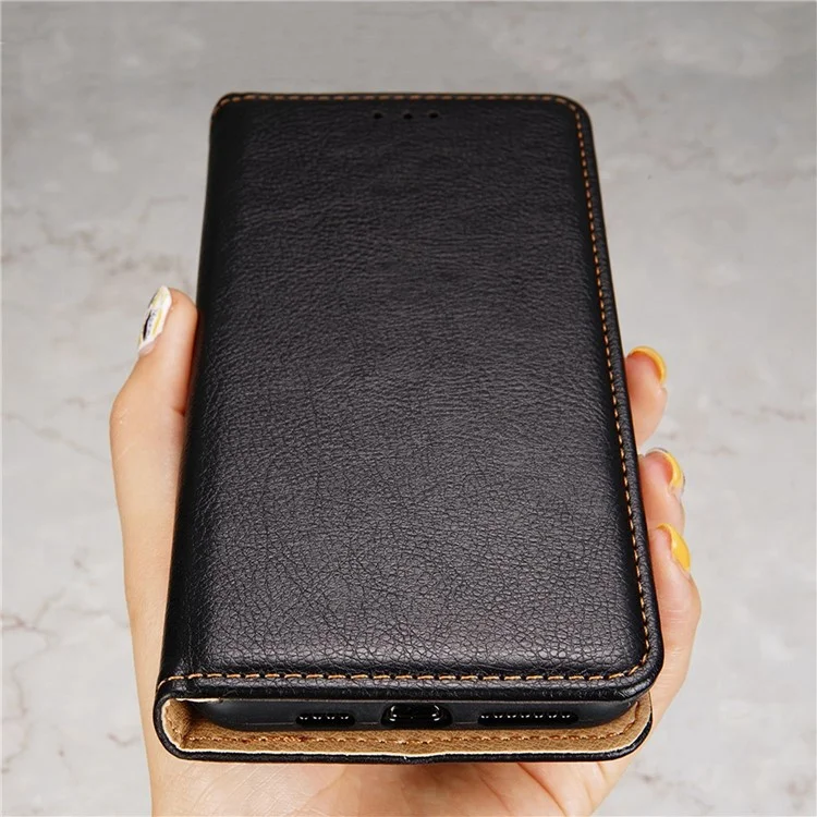 For Nokia C32 Solid Color Scratch Resistant Leather Wallet Phone Case Magnetic Closing Stand Cover - Black