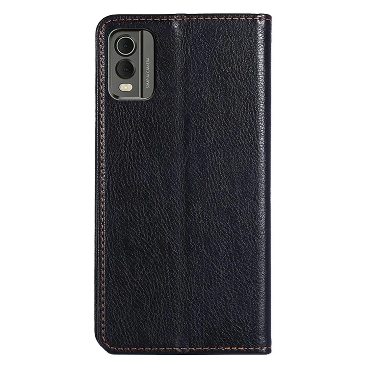 For Nokia C32 Solid Color Scratch Resistant Leather Wallet Phone Case Magnetic Closing Stand Cover - Black