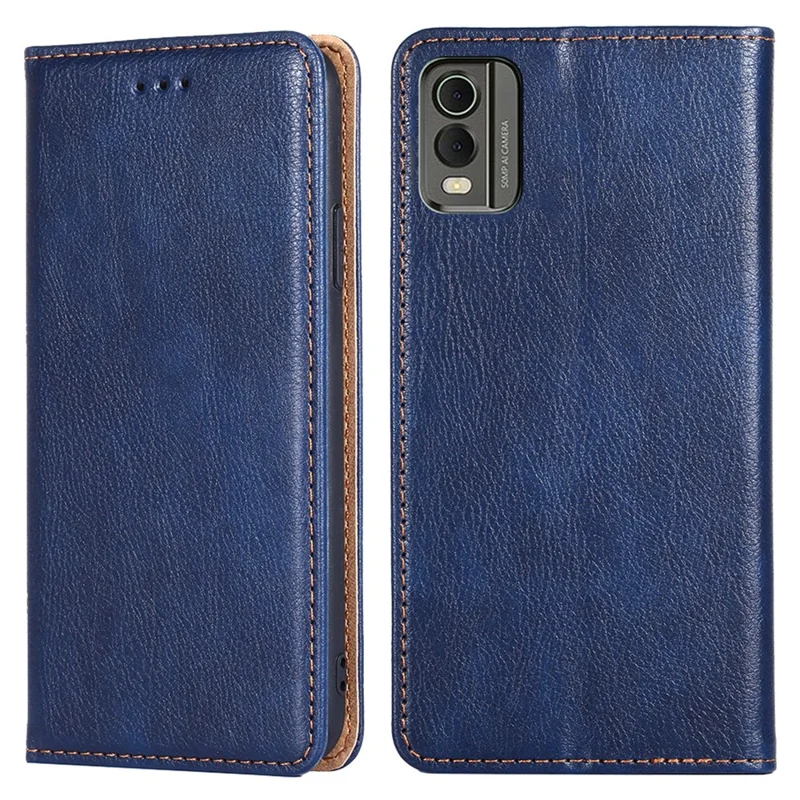 Для Nokia C32 Solid Color Scratch Resistant Leather Wallet Phone Case Magnetic Closing Stand Cover - Синий