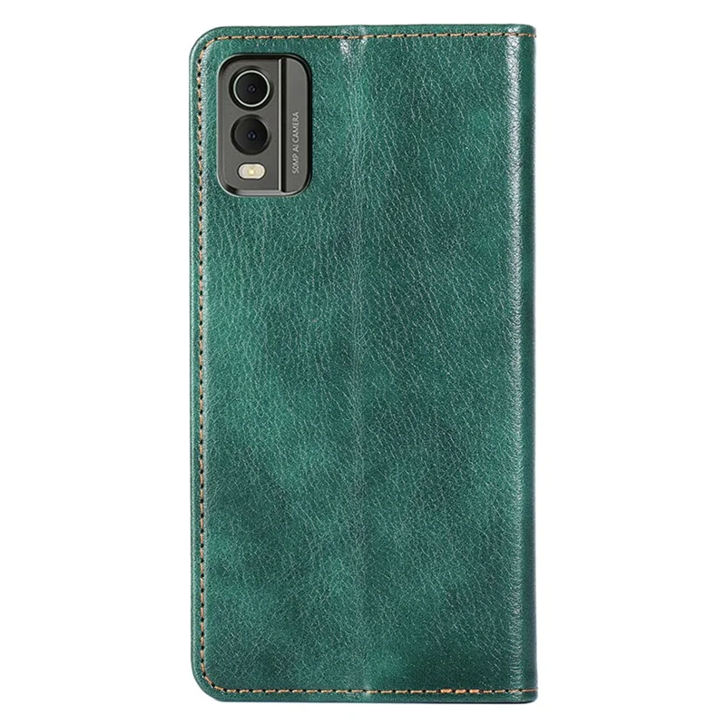 For Nokia C32 Solid Color Scratch Resistant Leather Wallet Phone Case Magnetic Closing Stand Cover - Green