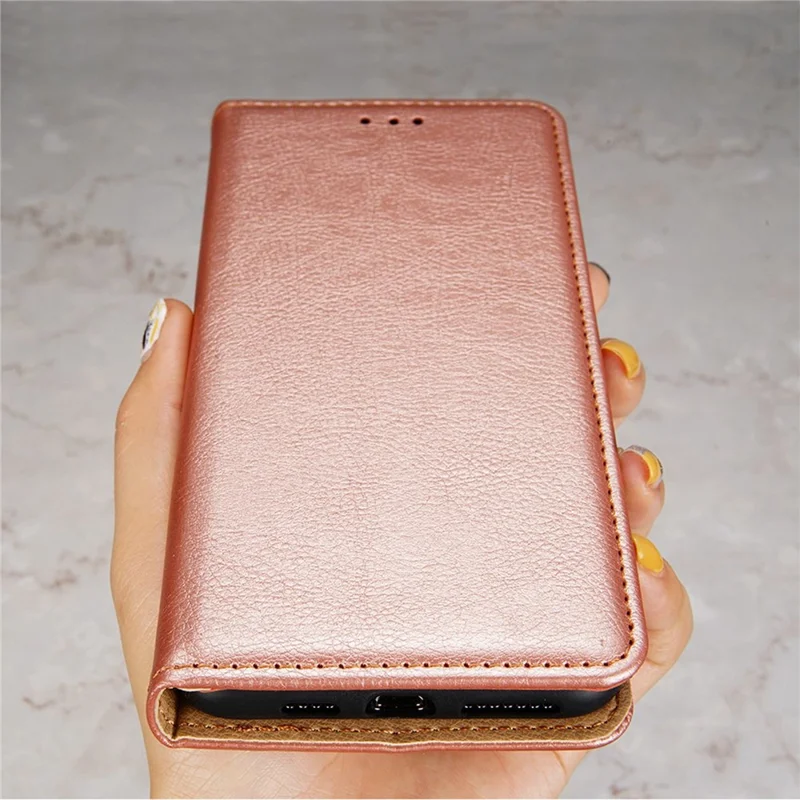 For Nokia C32 Solid Color Scratch Resistant Leather Wallet Phone Case Magnetic Closing Stand Cover - Rose Gold