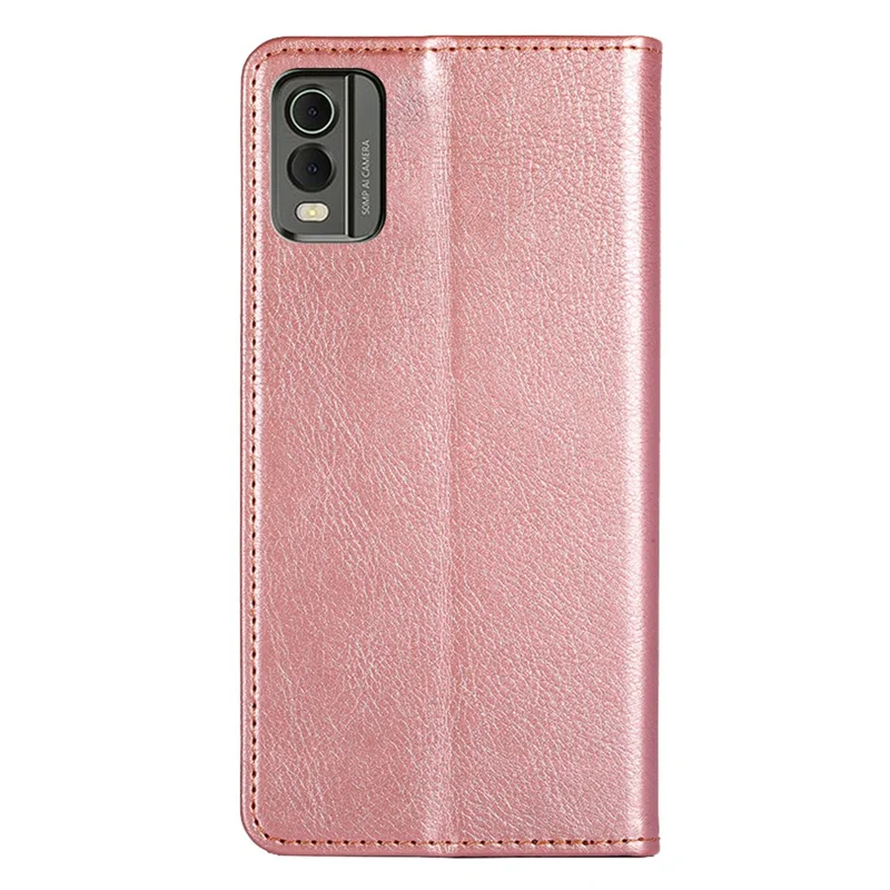 For Nokia C32 Solid Color Scratch Resistant Leather Wallet Phone Case Magnetic Closing Stand Cover - Rose Gold