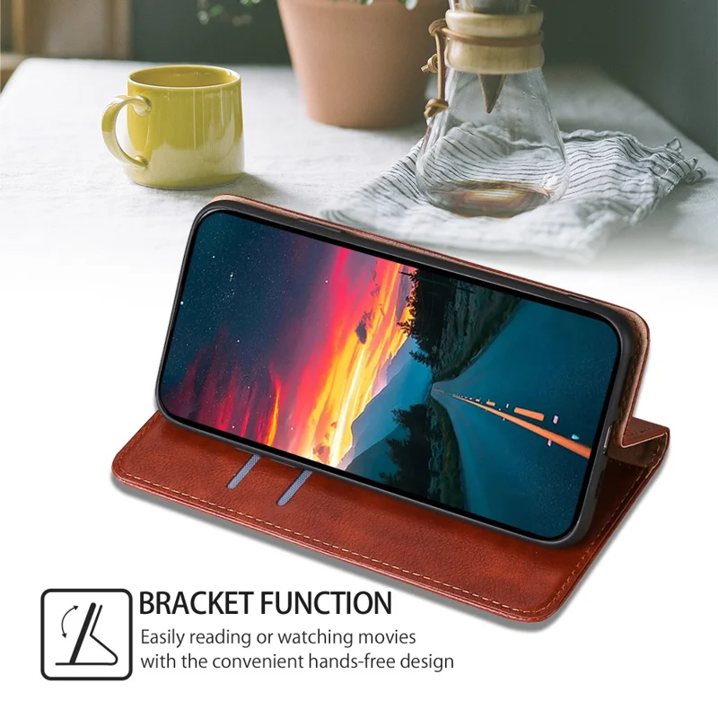 For Nokia C32 Solid Color Scratch Resistant Leather Wallet Phone Case Magnetic Closing Stand Cover - Brown