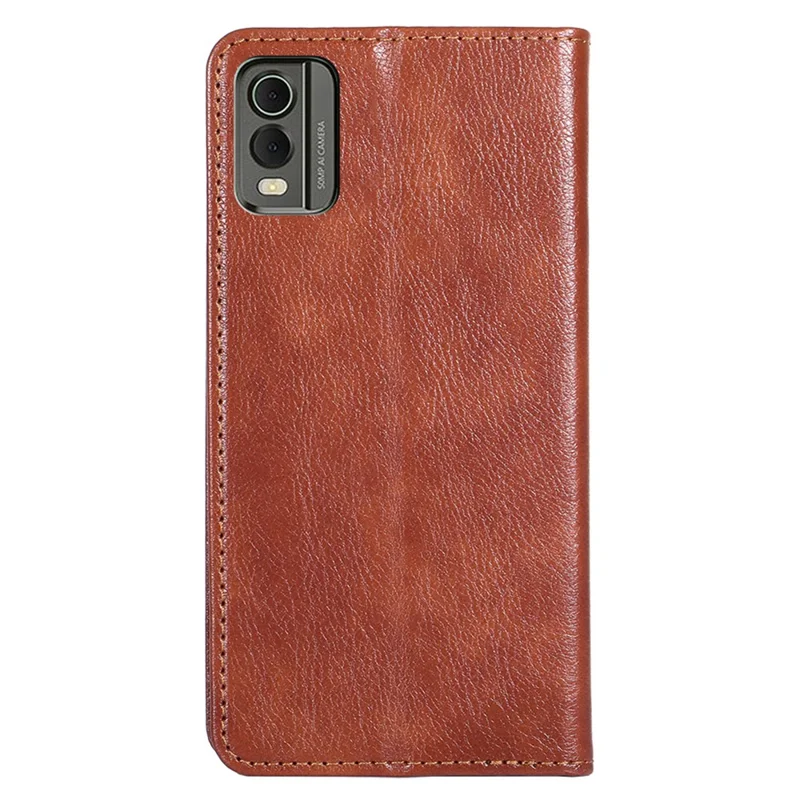 For Nokia C32 Solid Color Scratch Resistant Leather Wallet Phone Case Magnetic Closing Stand Cover - Brown