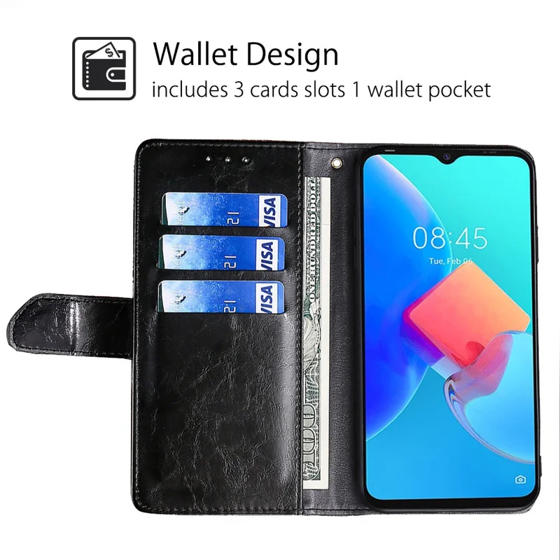 For TECNO Spark 10 4G PU Leather Geometric Splicing Phone Case Stand Wallet Folio Flip Cover - Black